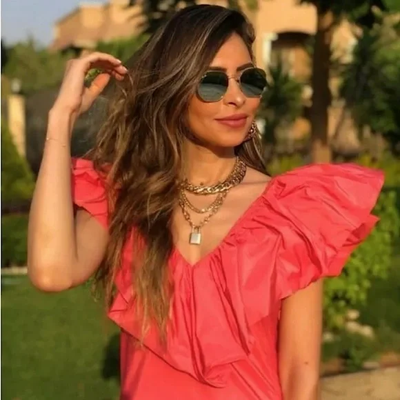 Ruffled Tiered Coral Pink Taffeta H&M DRESS -NWT princess flowy - Picture 2 of 14